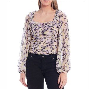 Purple Free People Floral Square Neck Top